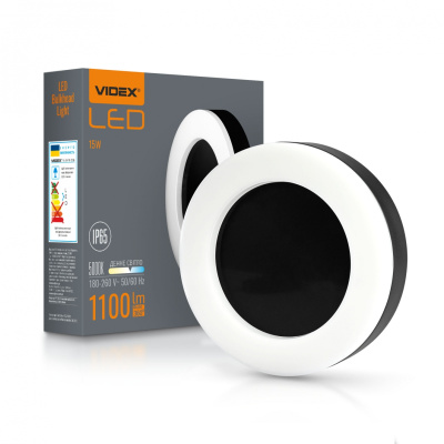 LED світильник накладний круглий VIDEX 15W 5000K IP65 чорнй