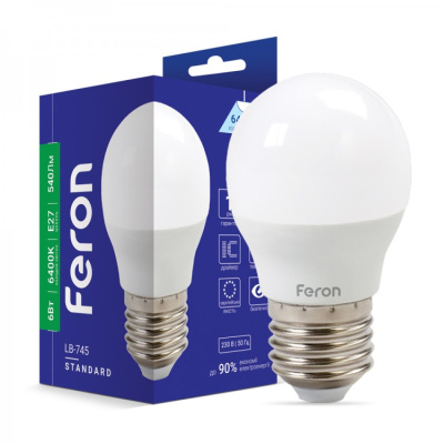 Світлодіодна лампа Feron Standard 6W E27 6400K  LB-745