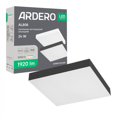 Накладний світлодіодний світильник Ardero AL808ARD 24W квадрат 1920Lm 5000K 191*26mm чорний