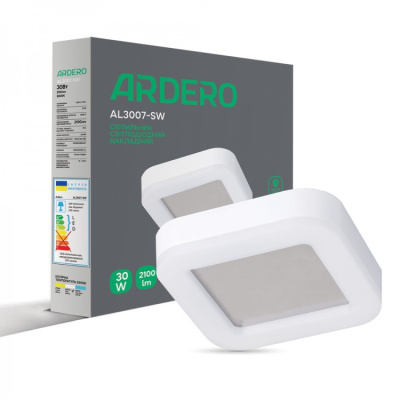 Накладний світлодіодний світильник Ardero AL3007-SW 30W 5000K  IP65 190*190*42 білий квадрат