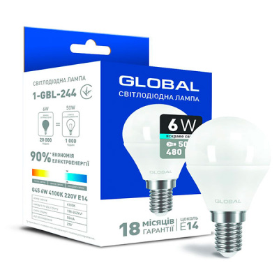 G45 5W 4100K 220V E14 AP Лампа світодіодна Globe
