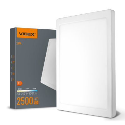 LED Світильник накладний квадратний VIDEX 24W 3000-4000- 5000K white
